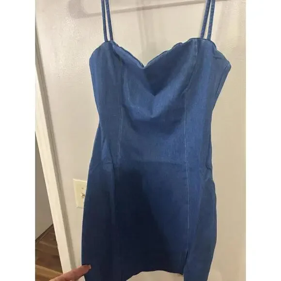 susana monaco denim dress Susana Monaco Strapless Stretch Denim Tube Midi Dress